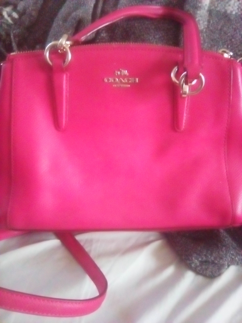 Coach Bright Pink Leather Satchel with Gold Hardware